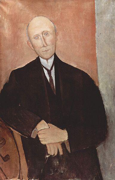 Amedeo Modigliani Sitzender Mann vor orangem Hintergrund oil painting image